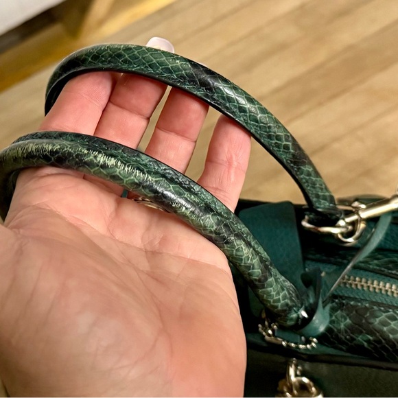 Coach Green Refiner Pebbled Leather Zoe Snakeskin Carryall Crossbody Tote Bag - Picture 12 of 14